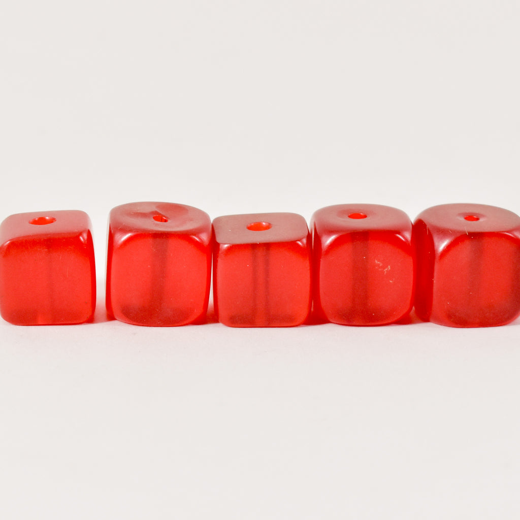 5 Cherry Red Resin Cube Beads Mauritania