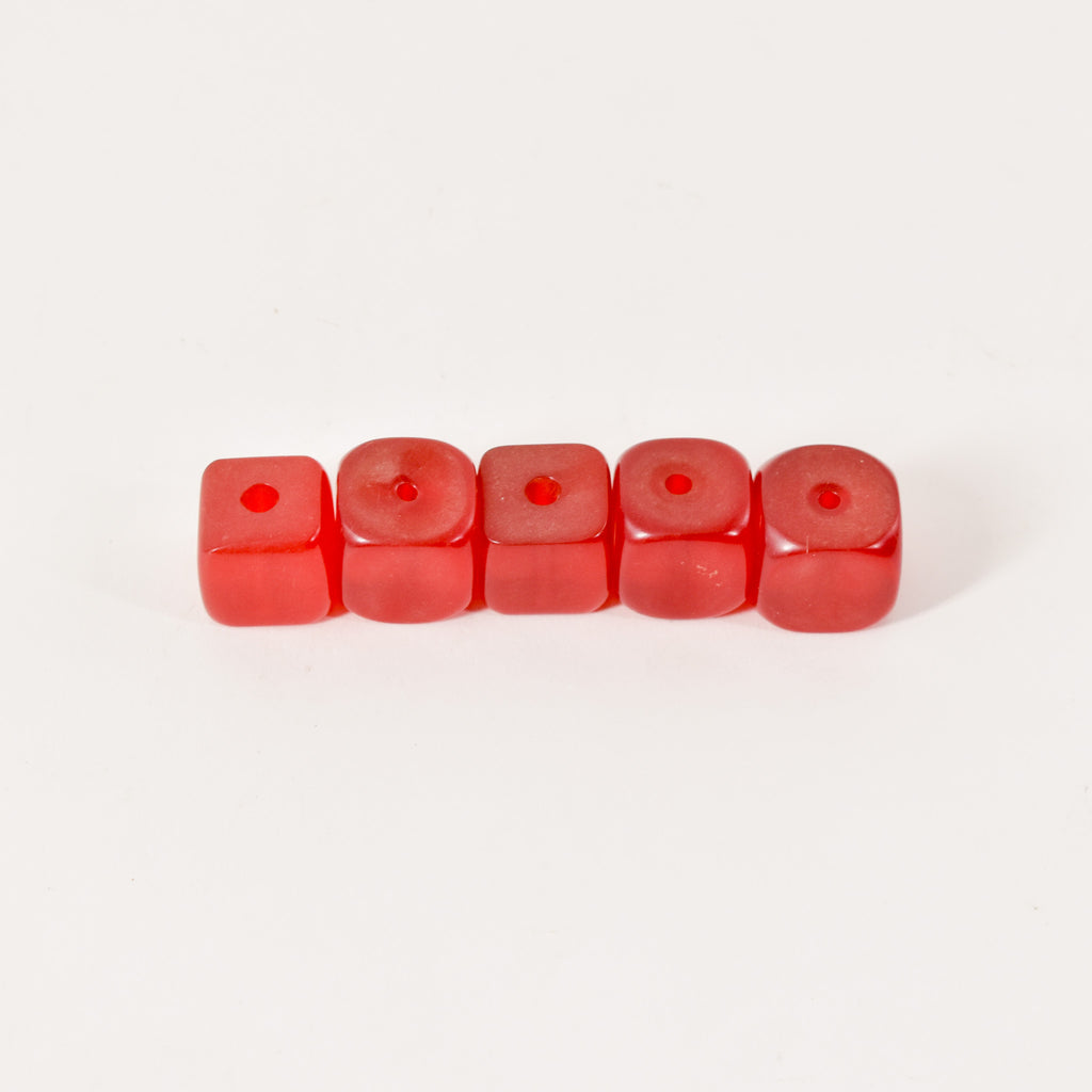 5 Cherry Red Resin Cube Beads Mauritania