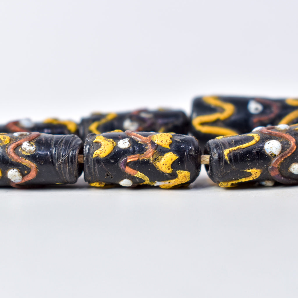 6 Wedding Cake Venetian Black Trade Beads