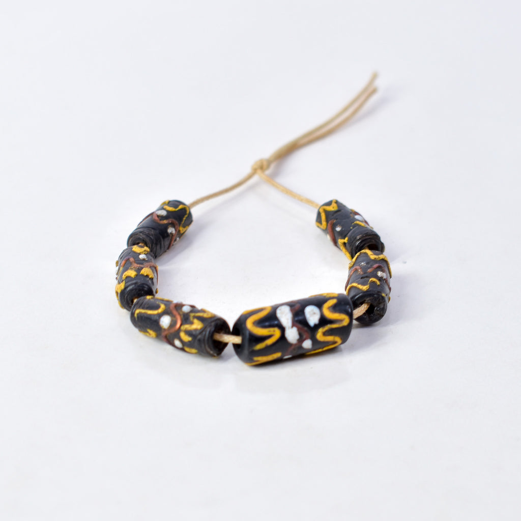 6 Wedding Cake Venetian Black Trade Beads