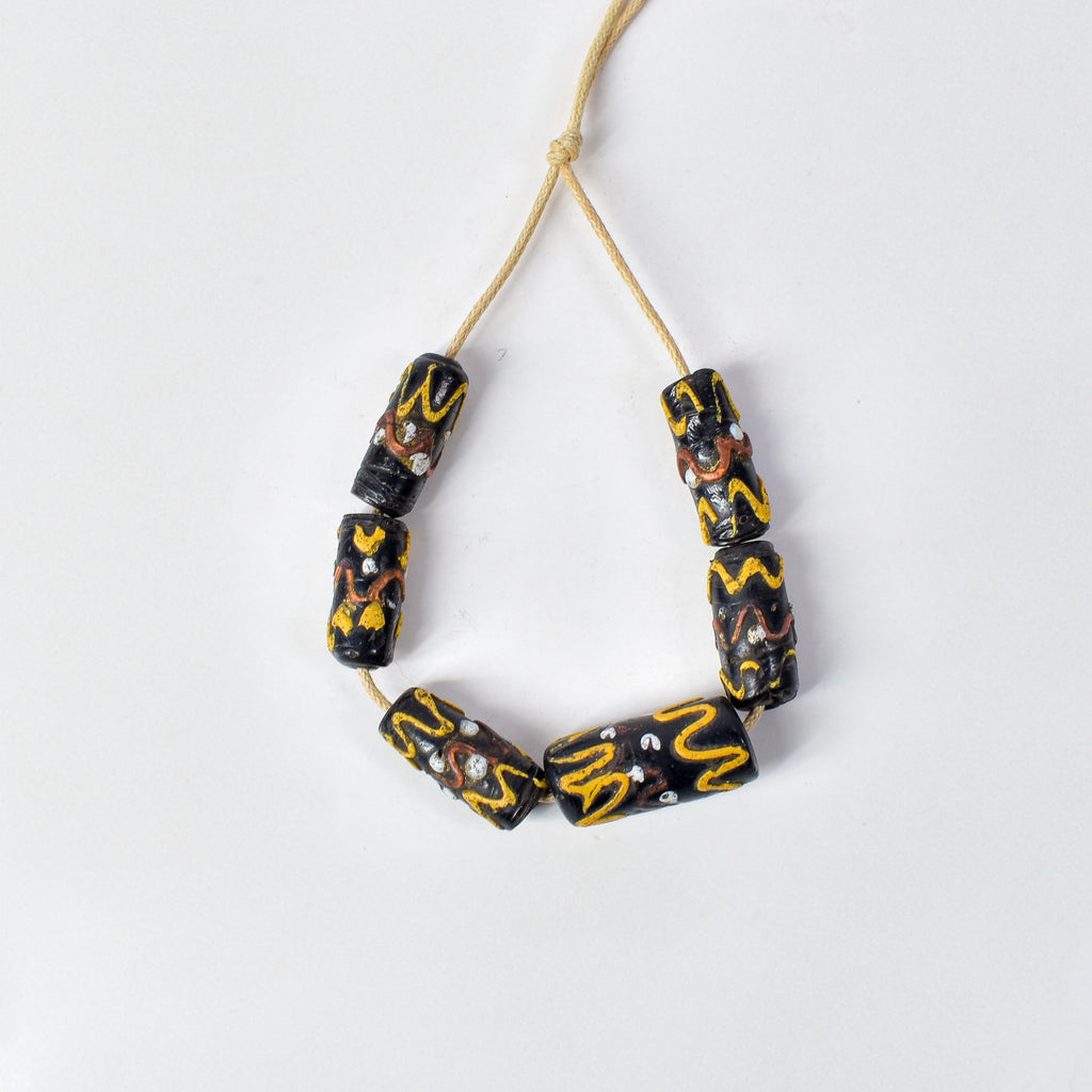 6 Wedding Cake Venetian Black Trade Beads