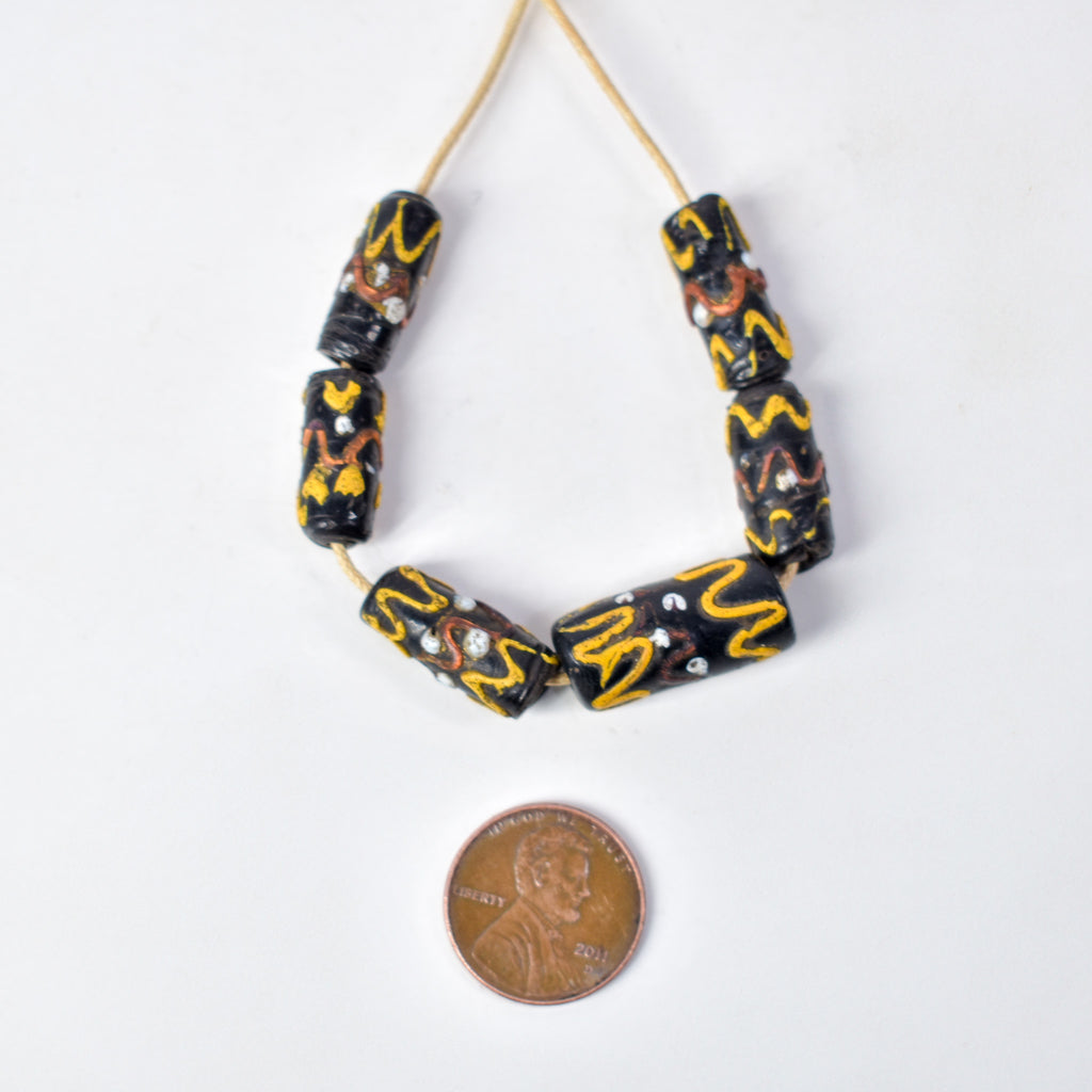 6 Wedding Cake Venetian Black Trade Beads