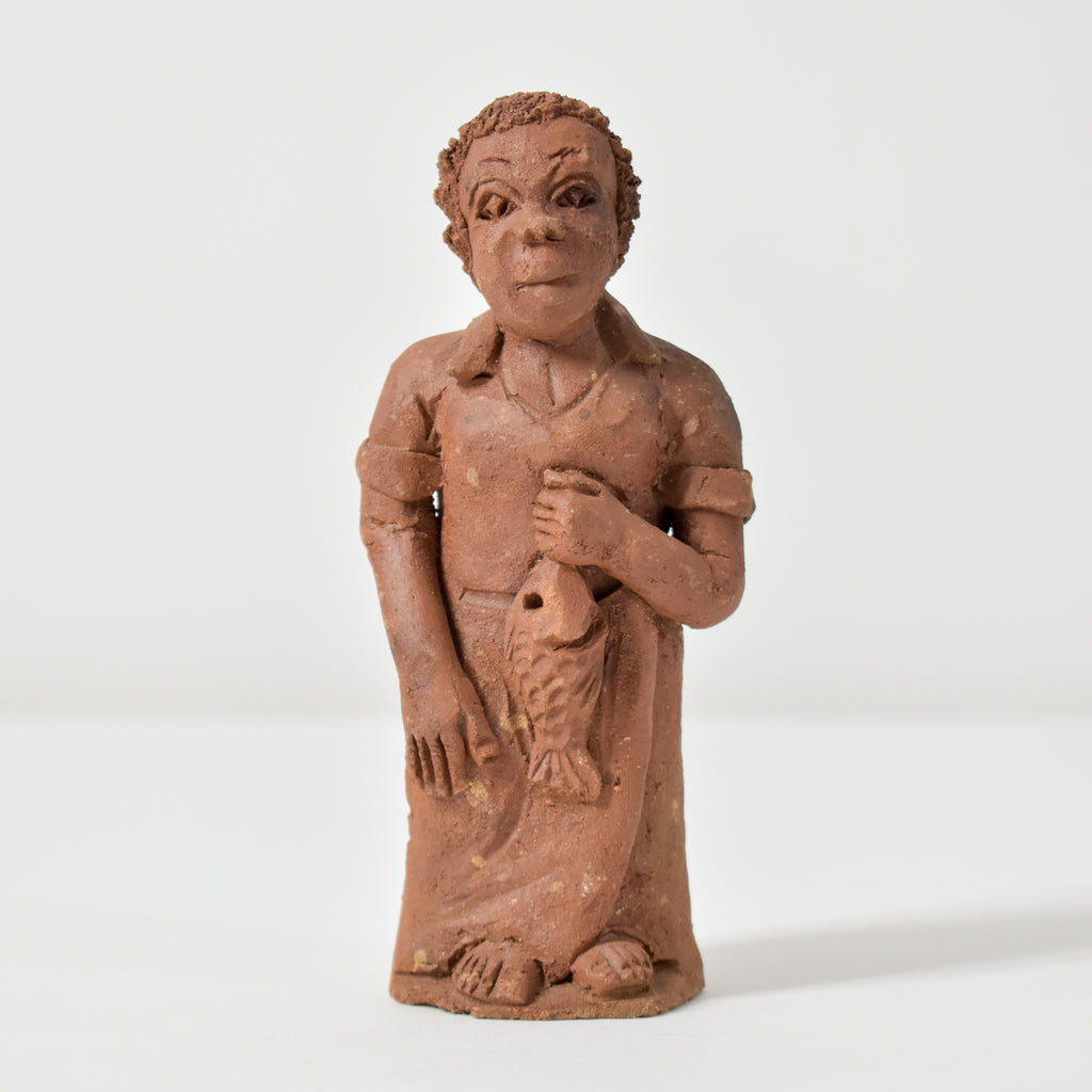 Earthenware Terracotta Clay Female Figurine With Fish Malawi