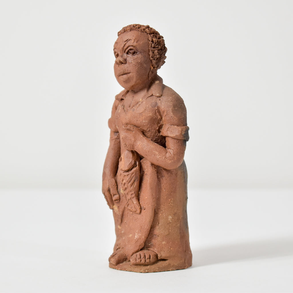 Earthenware Terracotta Clay Female Figurine With Fish Malawi