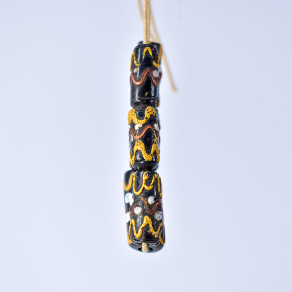 6 Wedding Cake Venetian Black Trade Beads