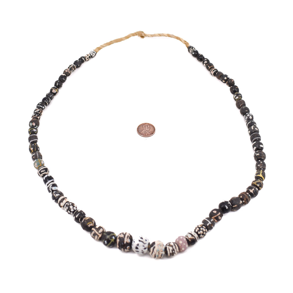 Black Skunks Excavated Venetian Trade Beads 30 Inch