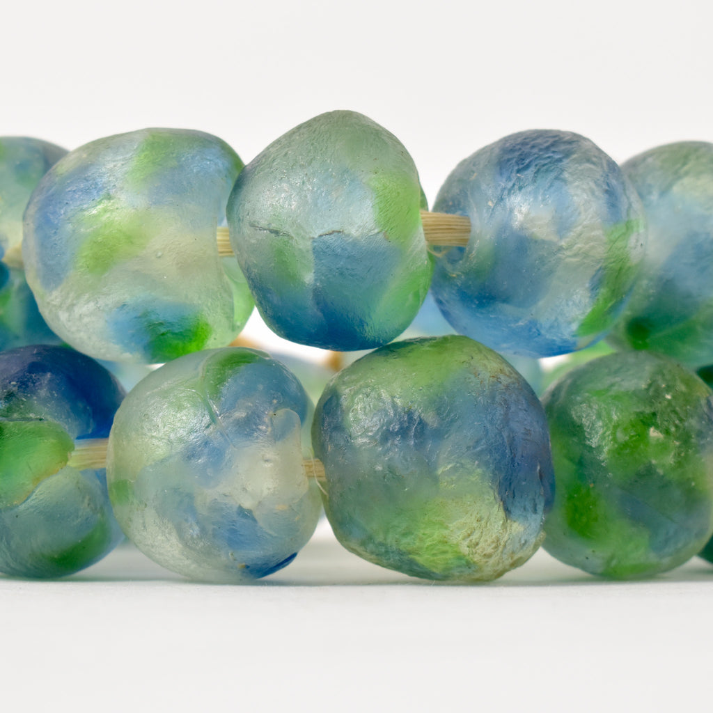 X-Large Krobo Recycled Powder Glass Blue and Green Trade Beads