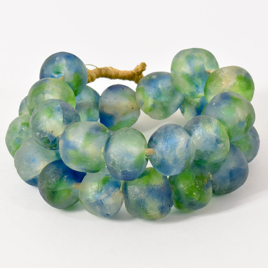 X-Large Krobo Recycled Powder Glass Blue and Green Trade Beads