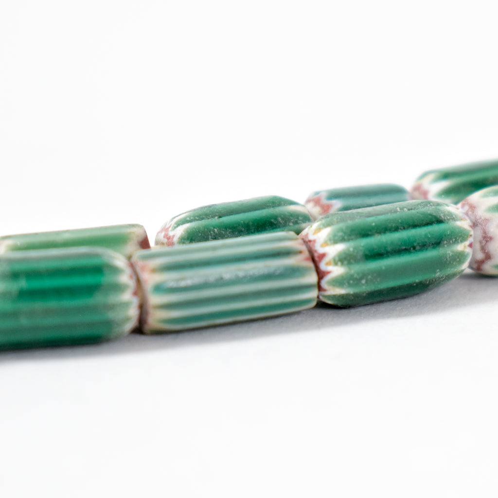 Green Chevron Venetian Trade Beads 36 Inch