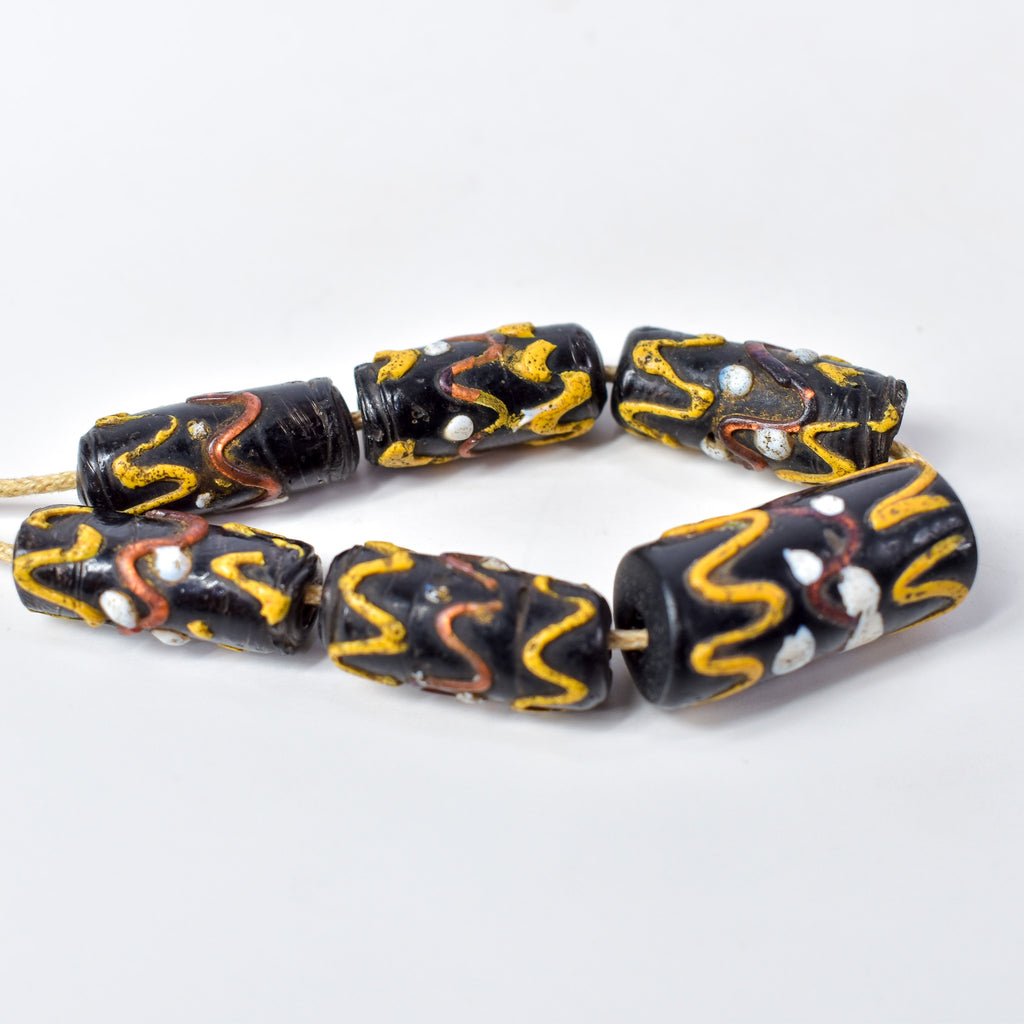 6 Wedding Cake Venetian Black Trade Beads