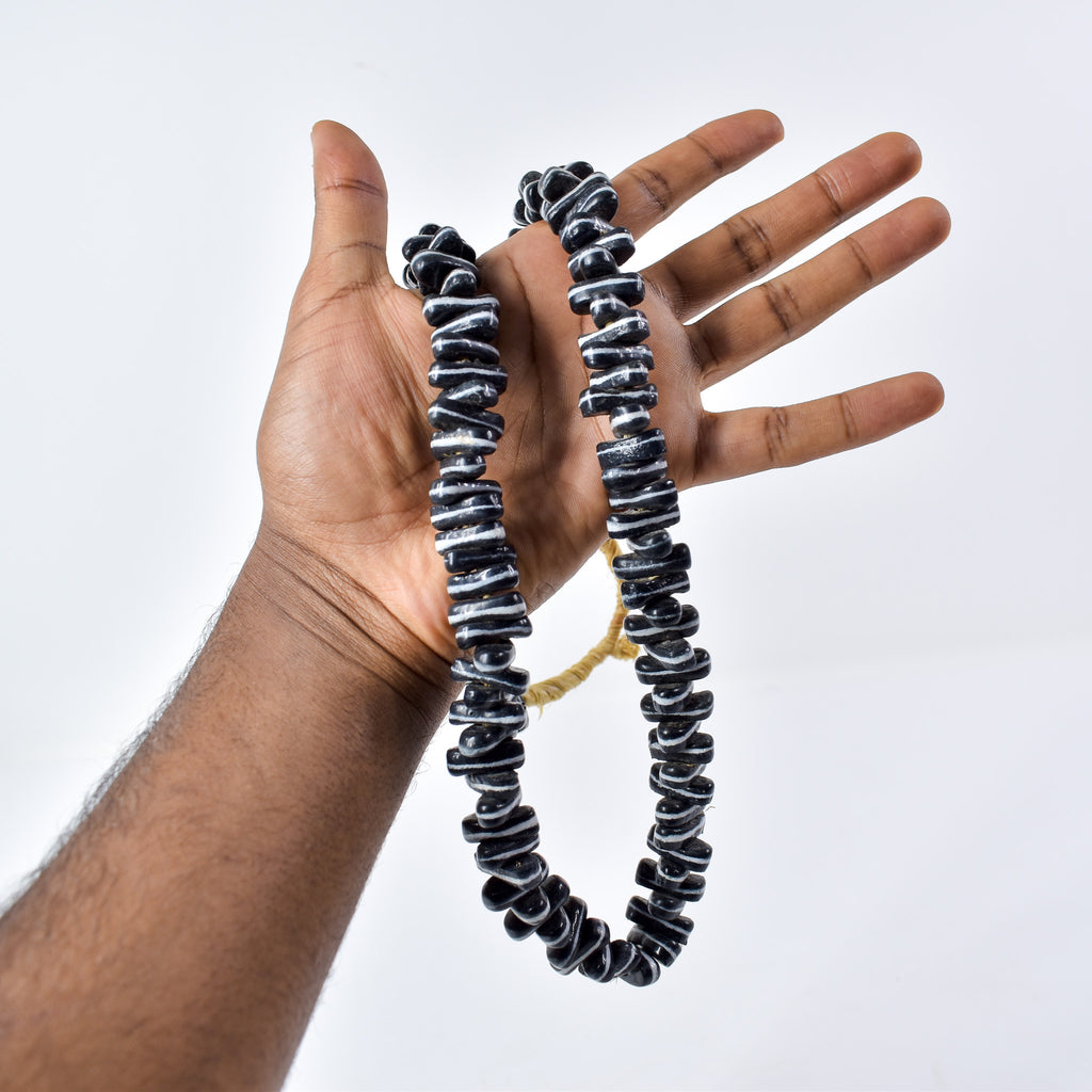 Czech Black and White Lozenge Trade Beads 30 Inch