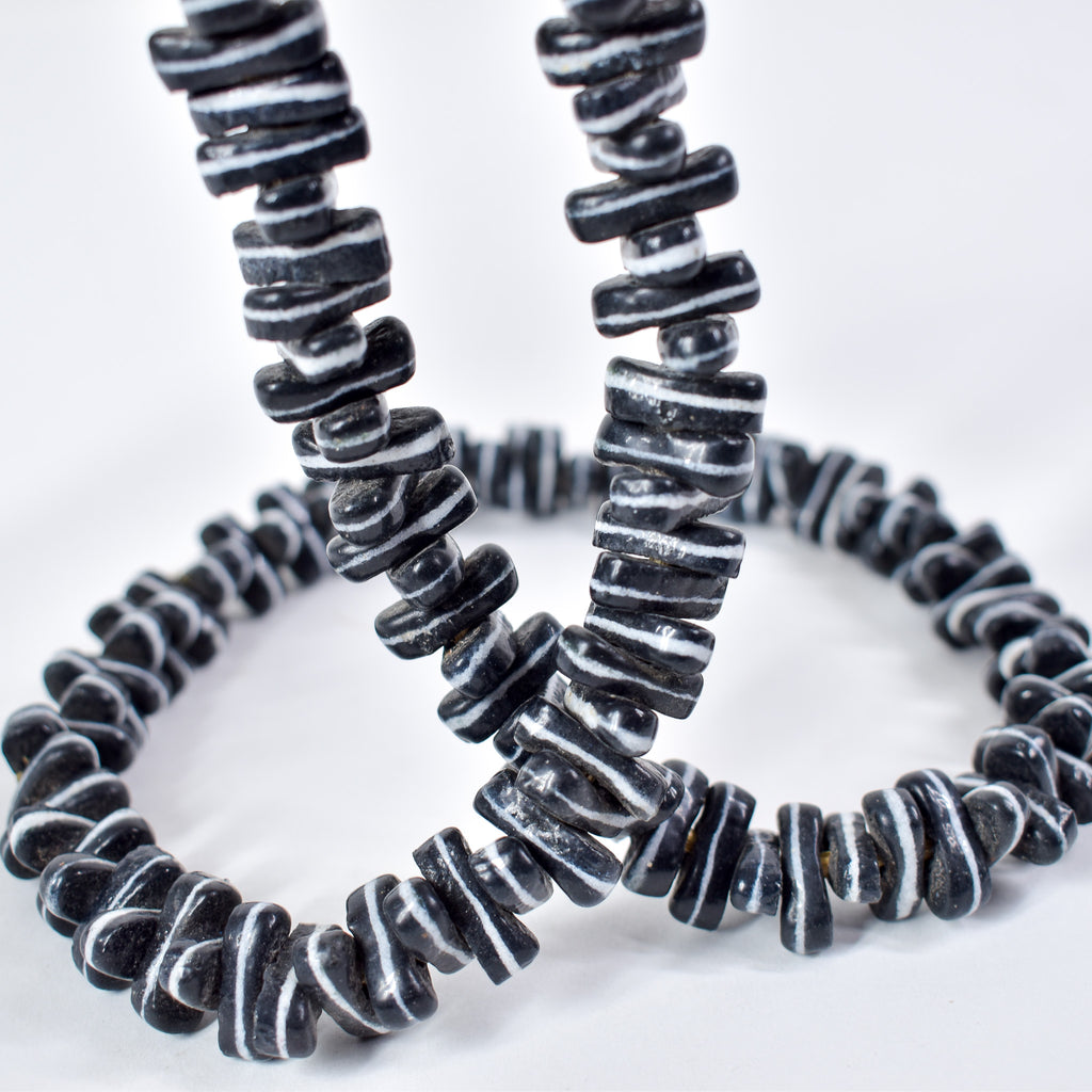 Czech Black and White Lozenge Trade Beads 30 Inch