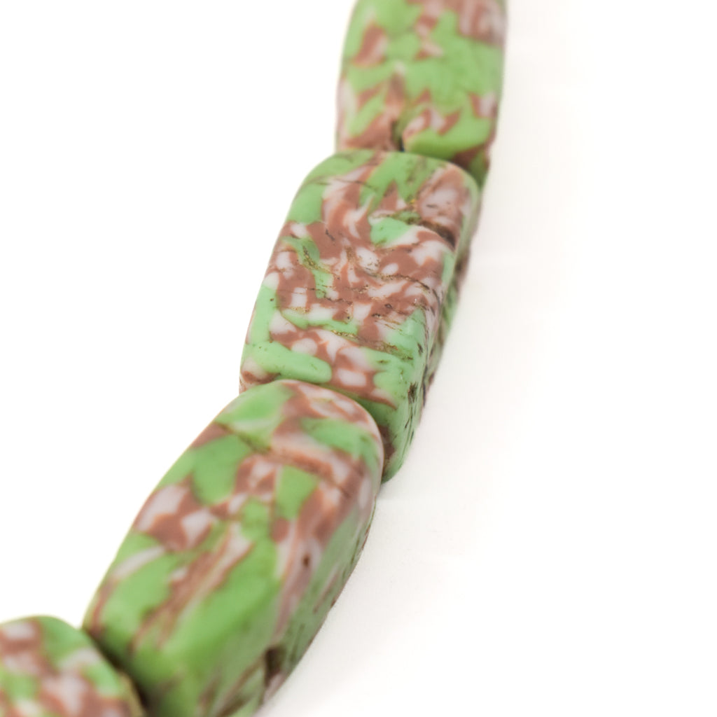 Green Rectangular Floral Venetian Trade Beads