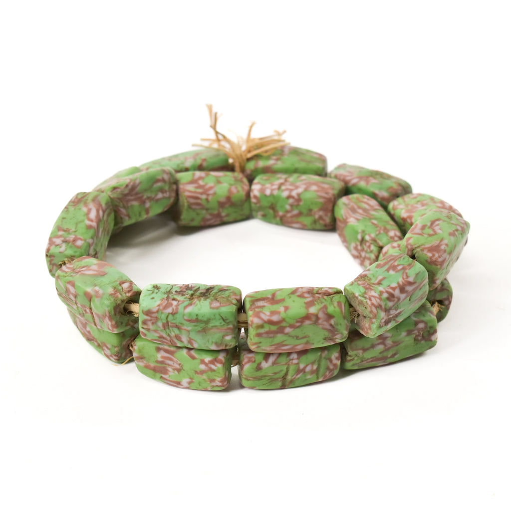 Green Rectangular Floral Venetian Trade Beads