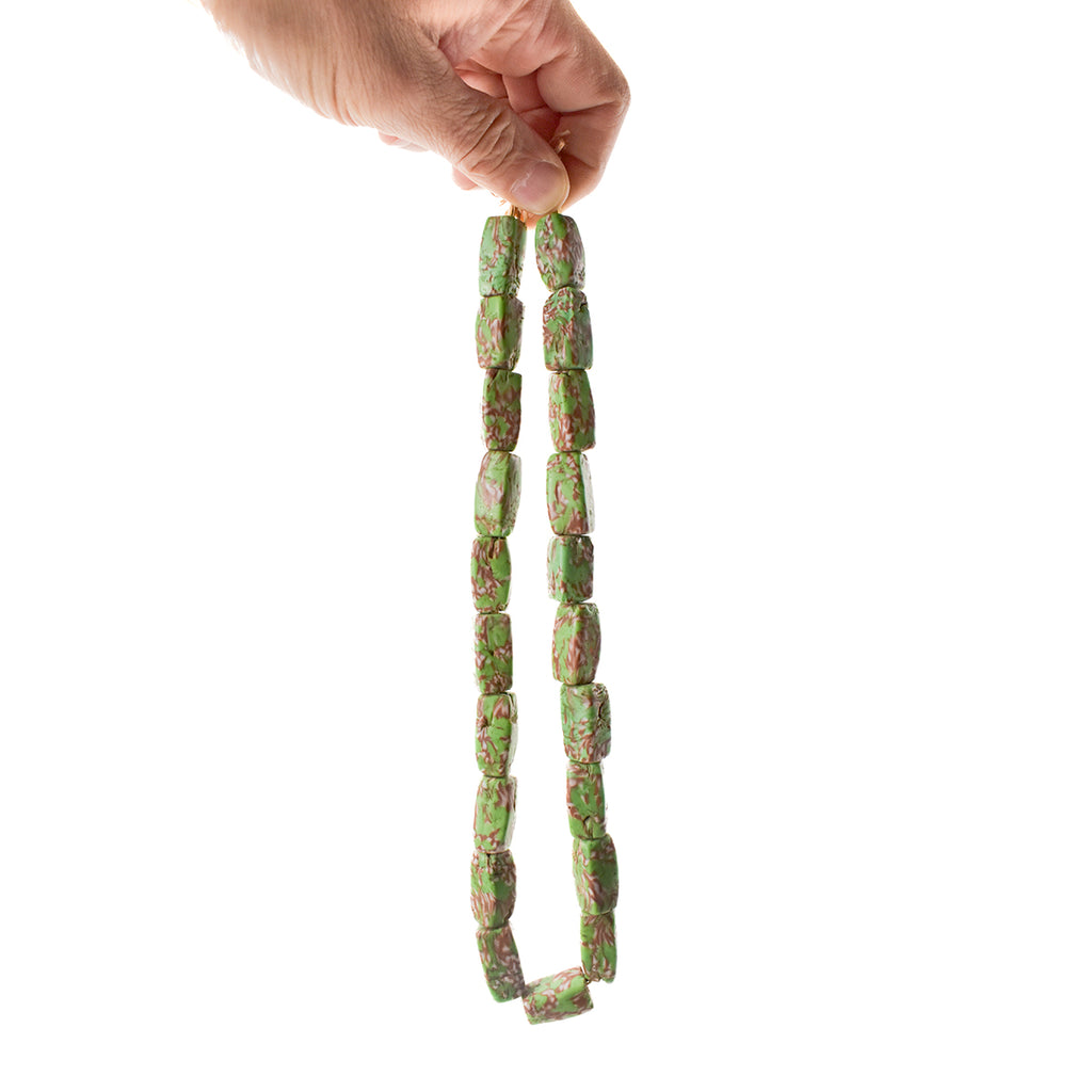 Green Rectangular Floral Venetian Trade Beads