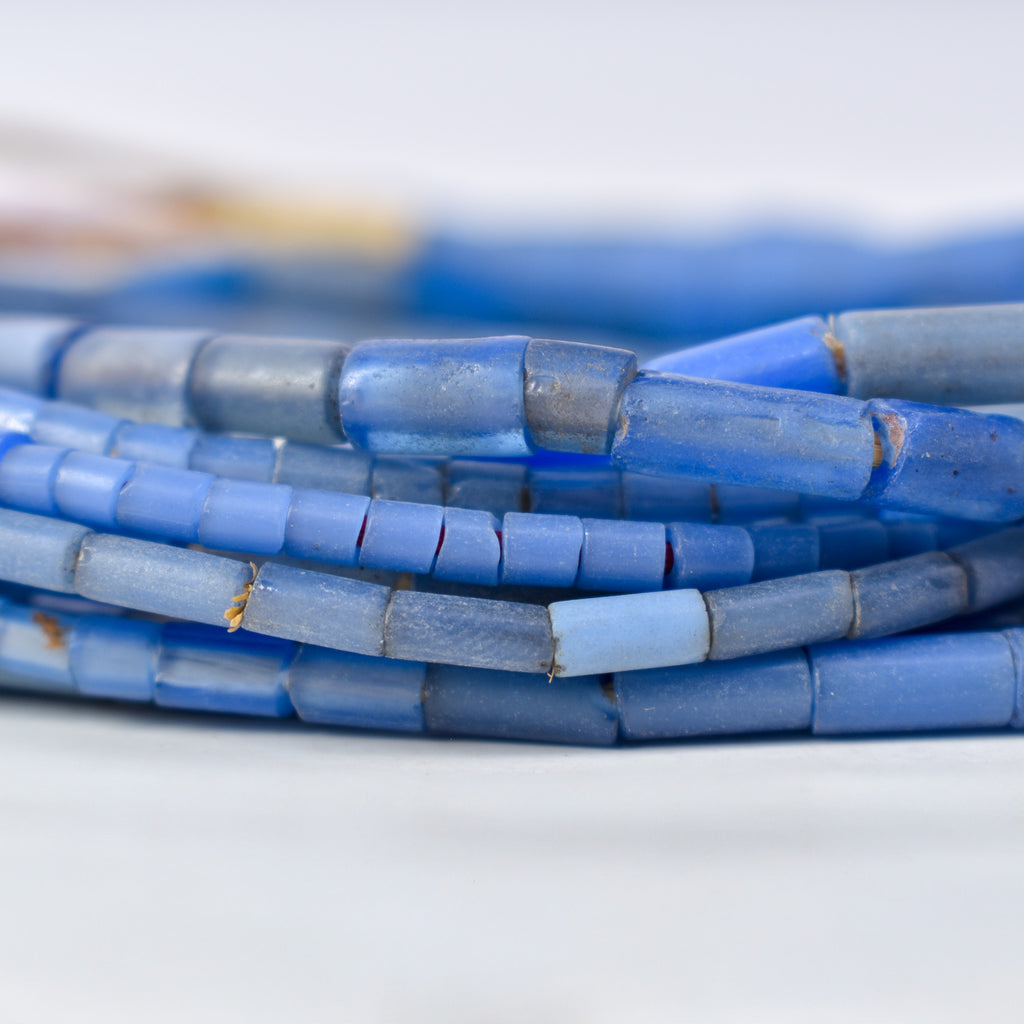 5 Strands Bida Glass Blue Trade Beads Nigeria