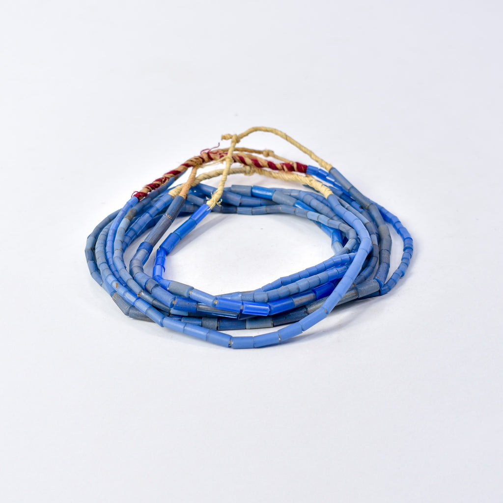 5 Strands Bida Glass Blue Trade Beads Nigeria