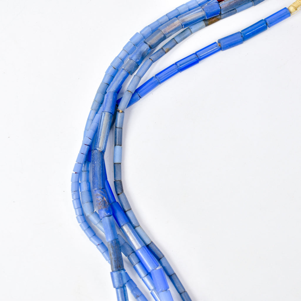 5 Strands Bida Glass Blue Trade Beads Nigeria