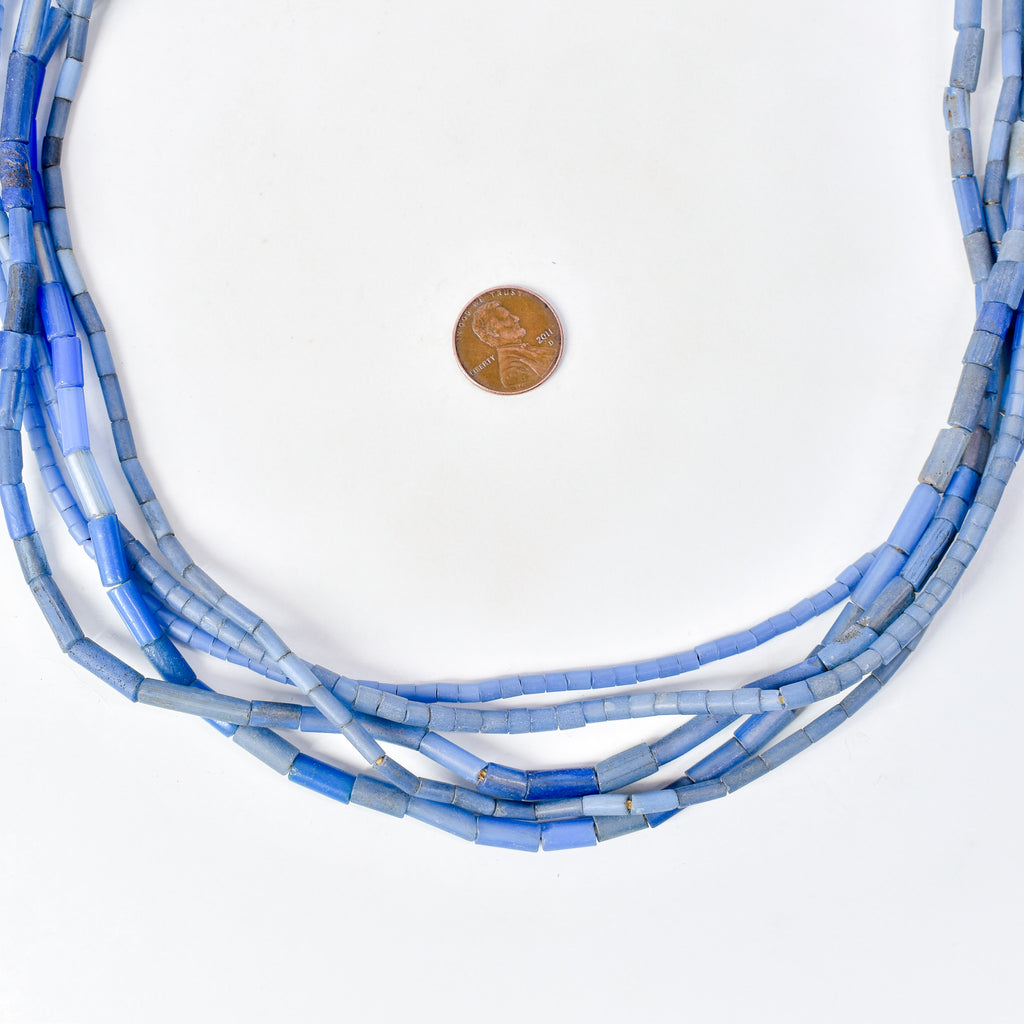 5 Strands Bida Glass Blue Trade Beads Nigeria