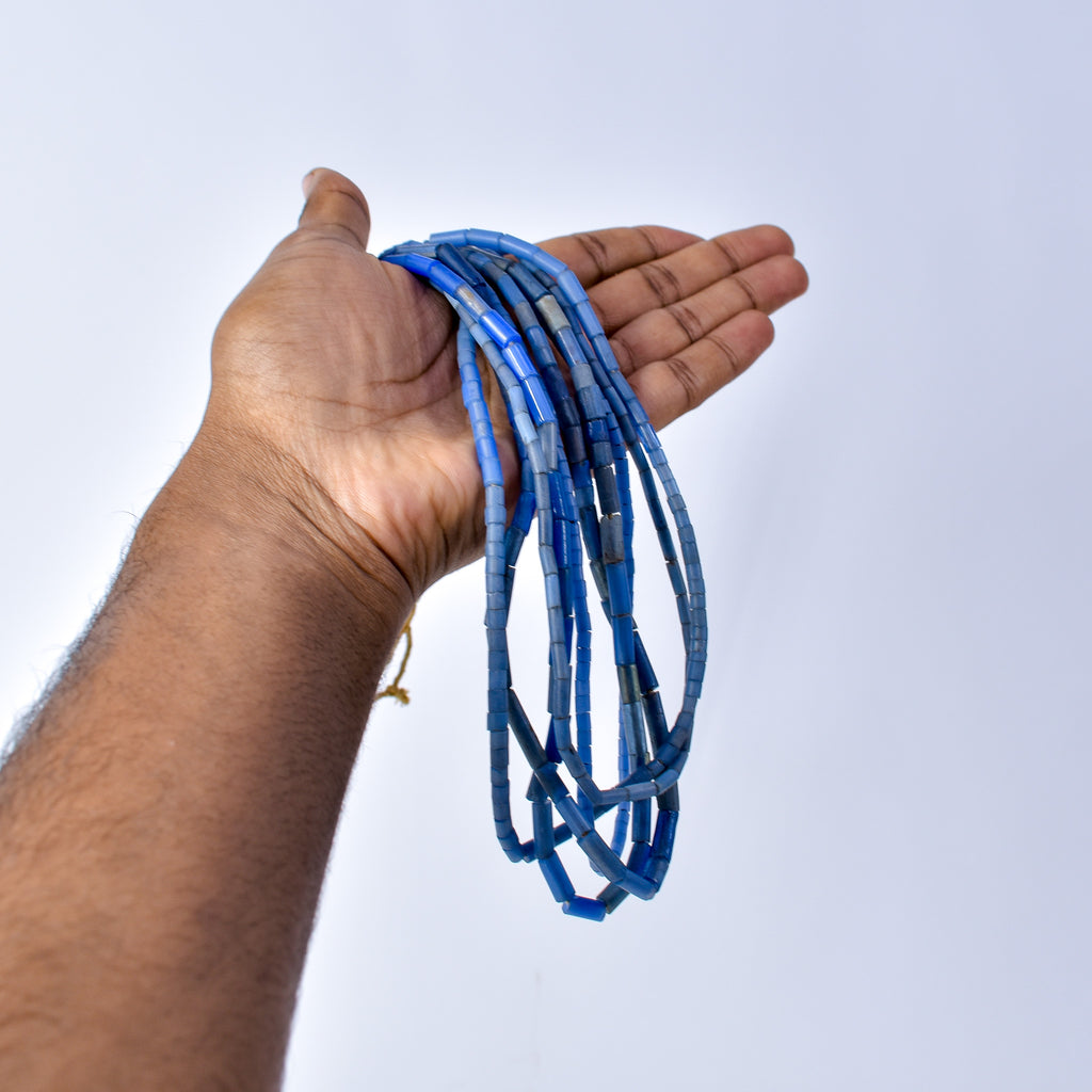 5 Strands Bida Glass Blue Trade Beads Nigeria