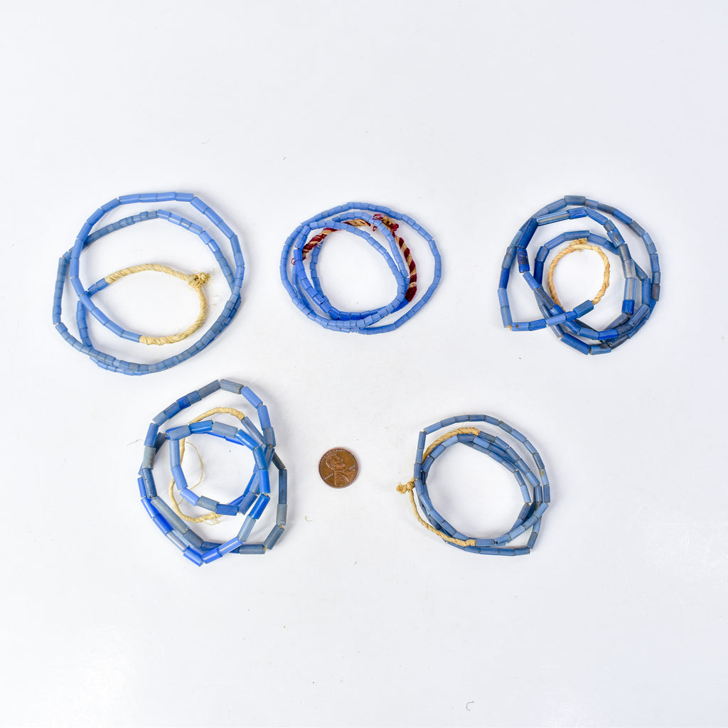 5 Strands Bida Glass Blue Trade Beads Nigeria