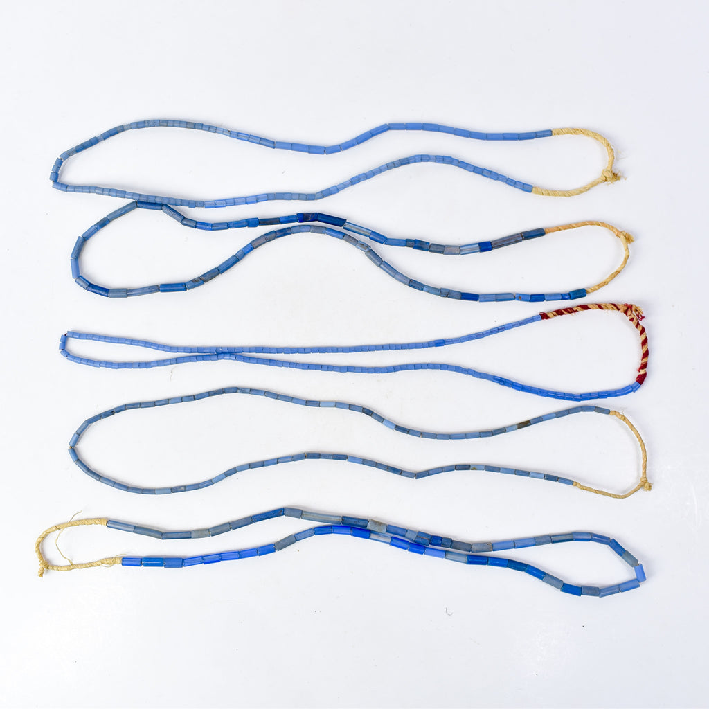 5 Strands Bida Glass Blue Trade Beads Nigeria