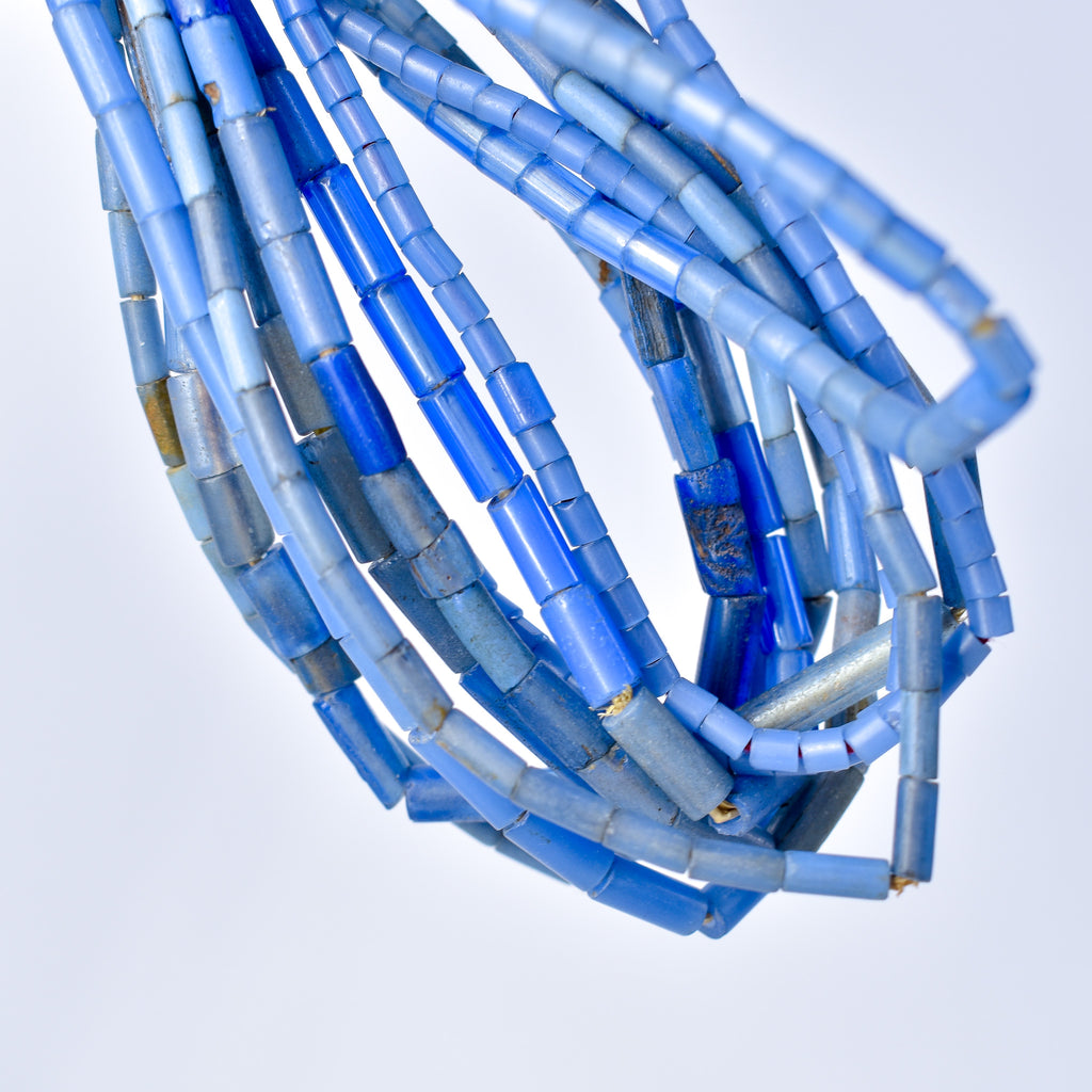 5 Strands Bida Glass Blue Trade Beads Nigeria