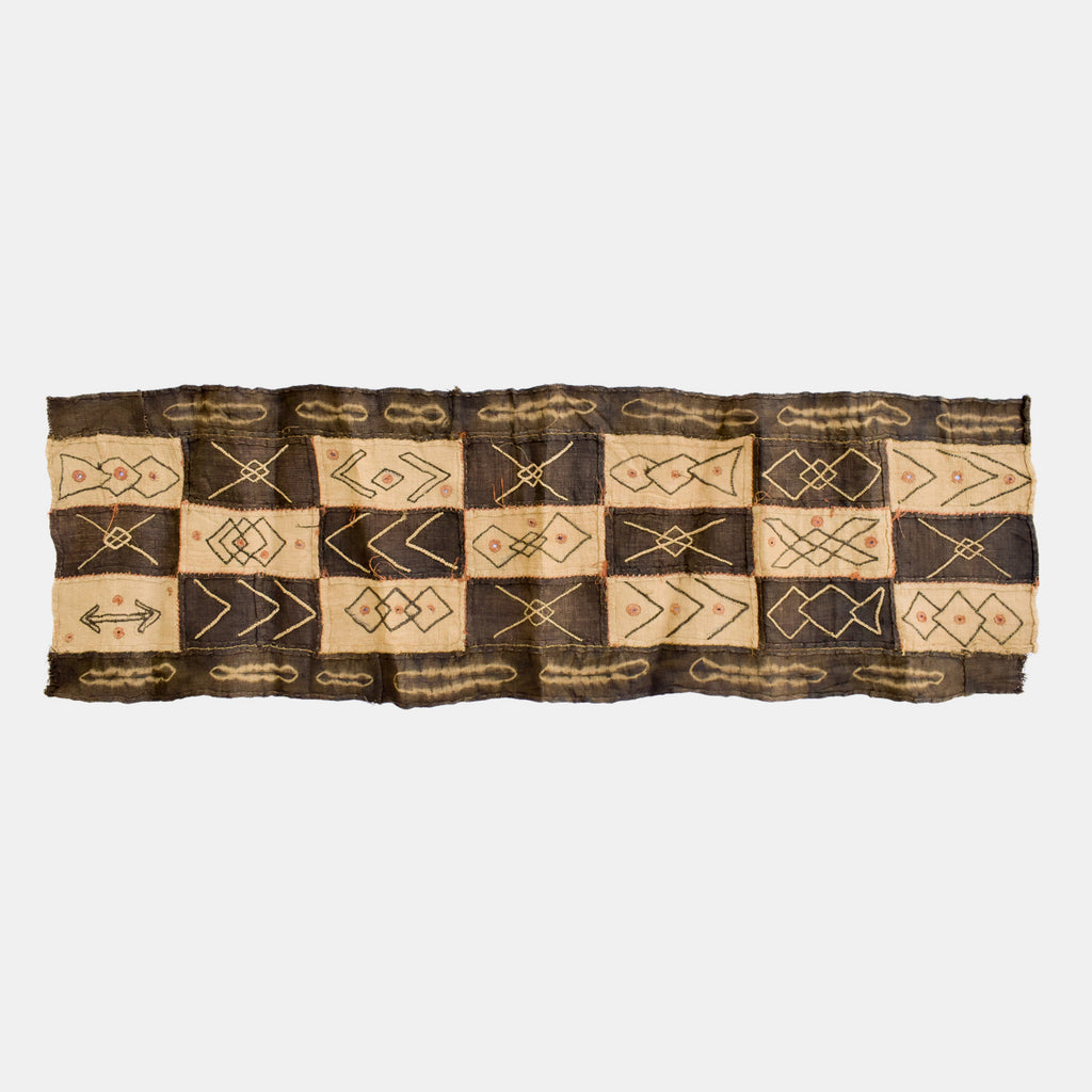 Kuba Handwoven Embroidered Raffia Textile Congo 44 x 14 Inch
