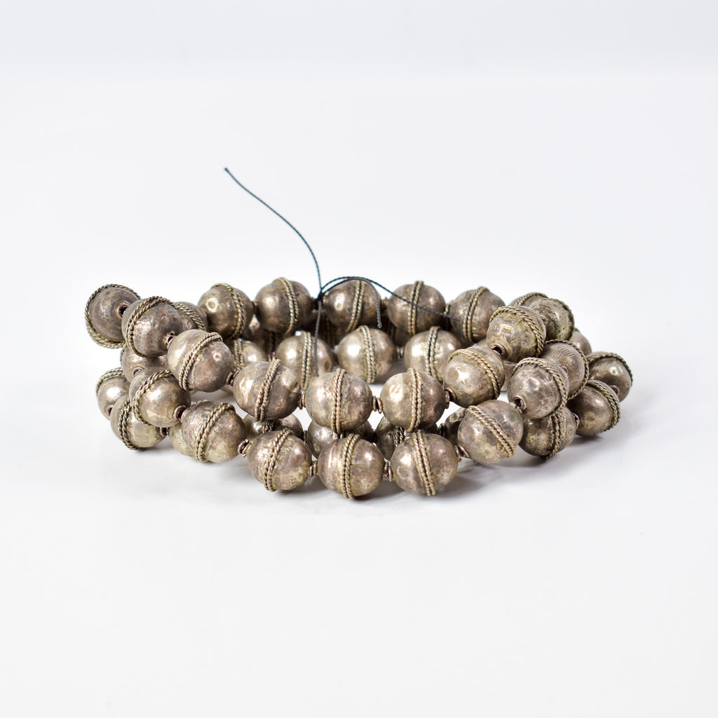 Old Ethiopian Silver Colored Trade Beads 34 Inch