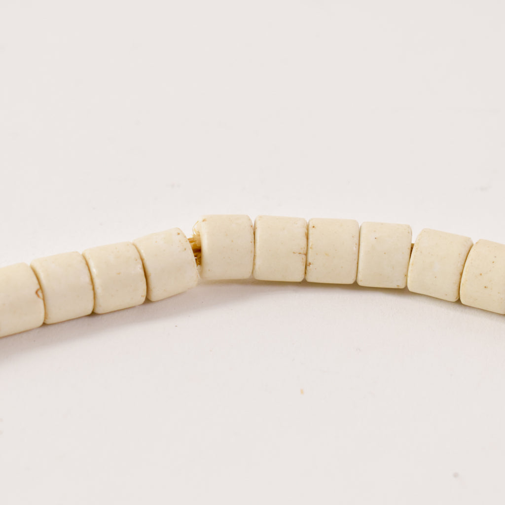 White Goomba Porcelain Flat Edge Trade Beads 30 Inch