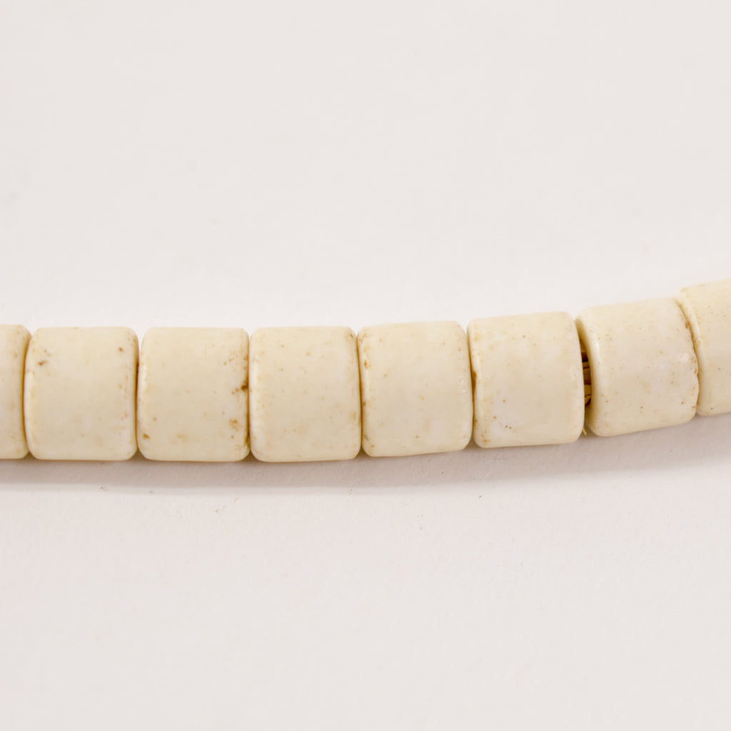 White Goomba Porcelain Flat Edge Trade Beads 30 Inch