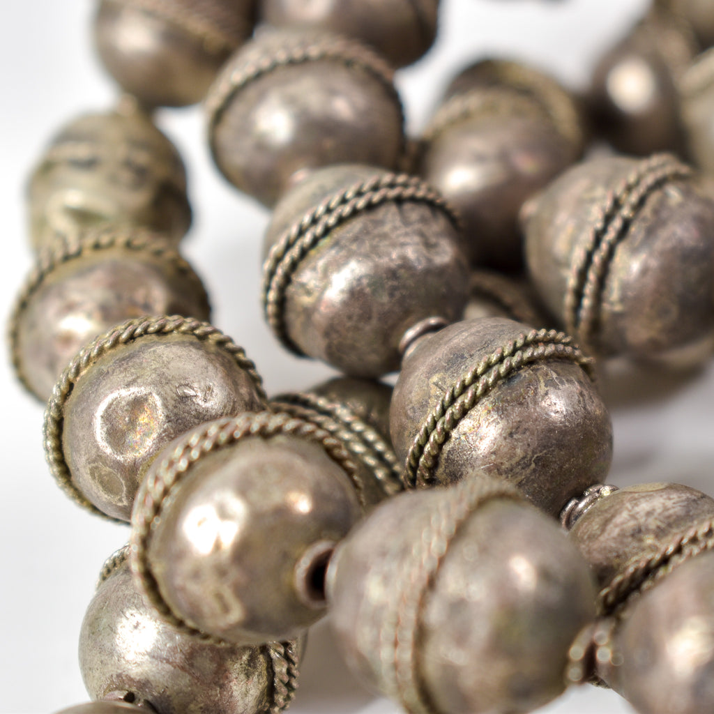 Old Ethiopian Silver Colored Trade Beads 34 Inch