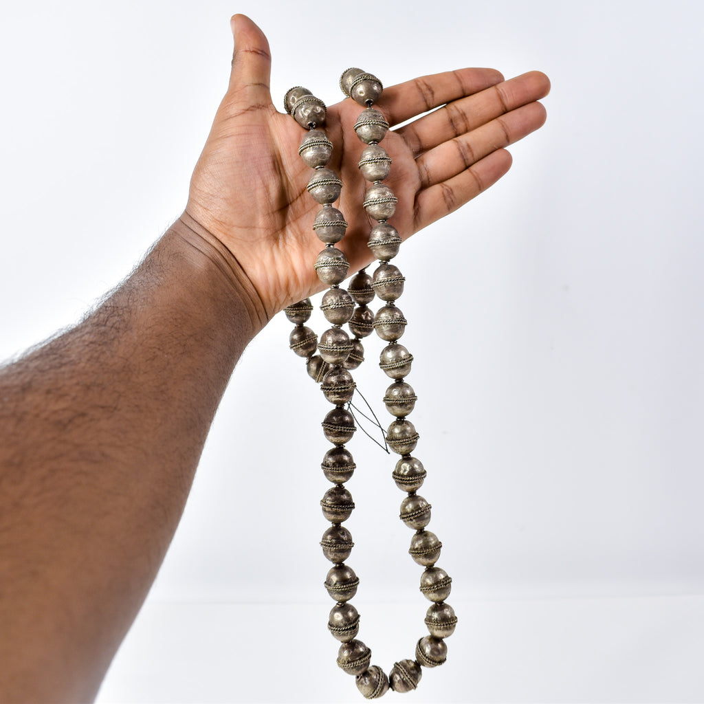 Old Ethiopian Silver Colored Trade Beads 34 Inch