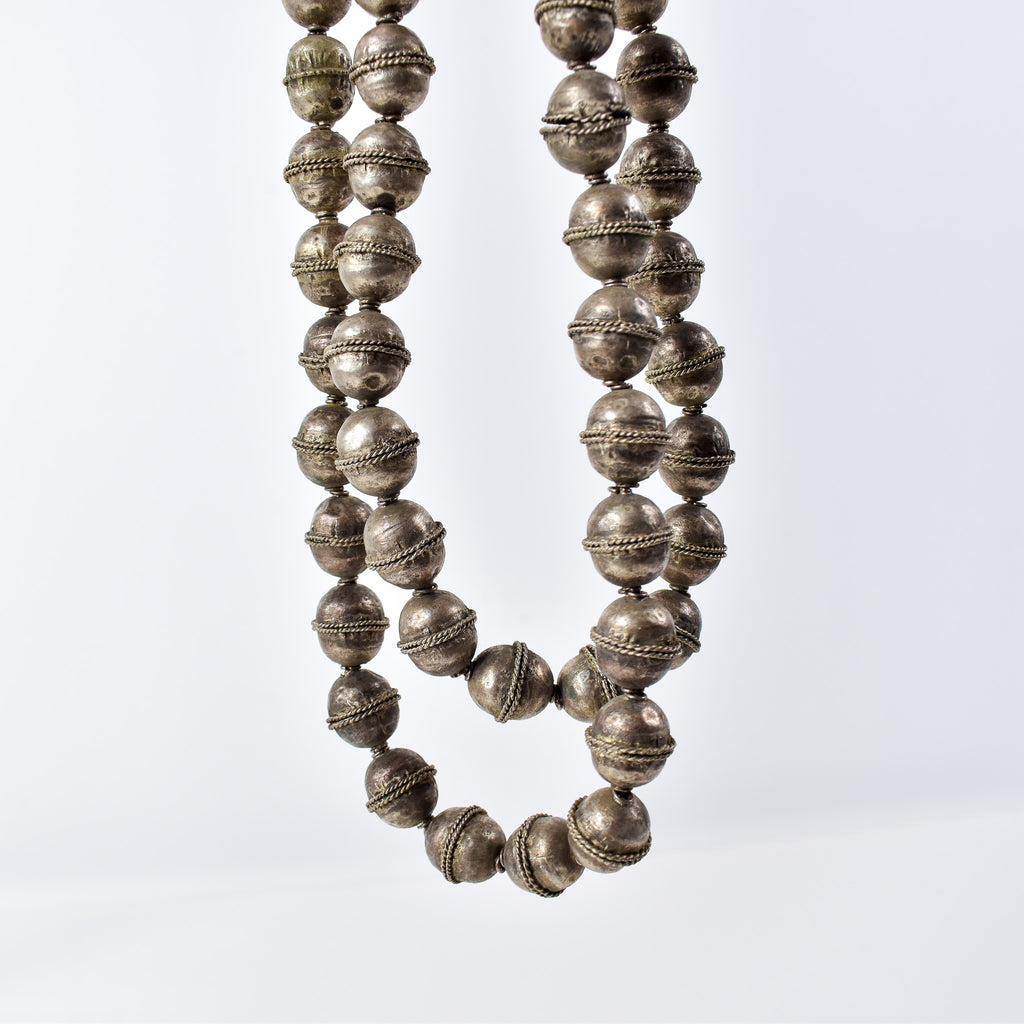 Old Ethiopian Silver Colored Trade Beads 34 Inch