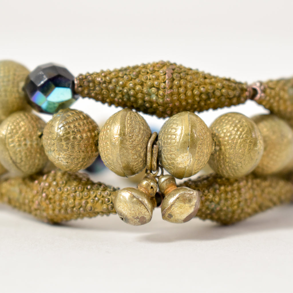 Yoruba Gilded Brass Bicone Raised Dot Beads Nigeria