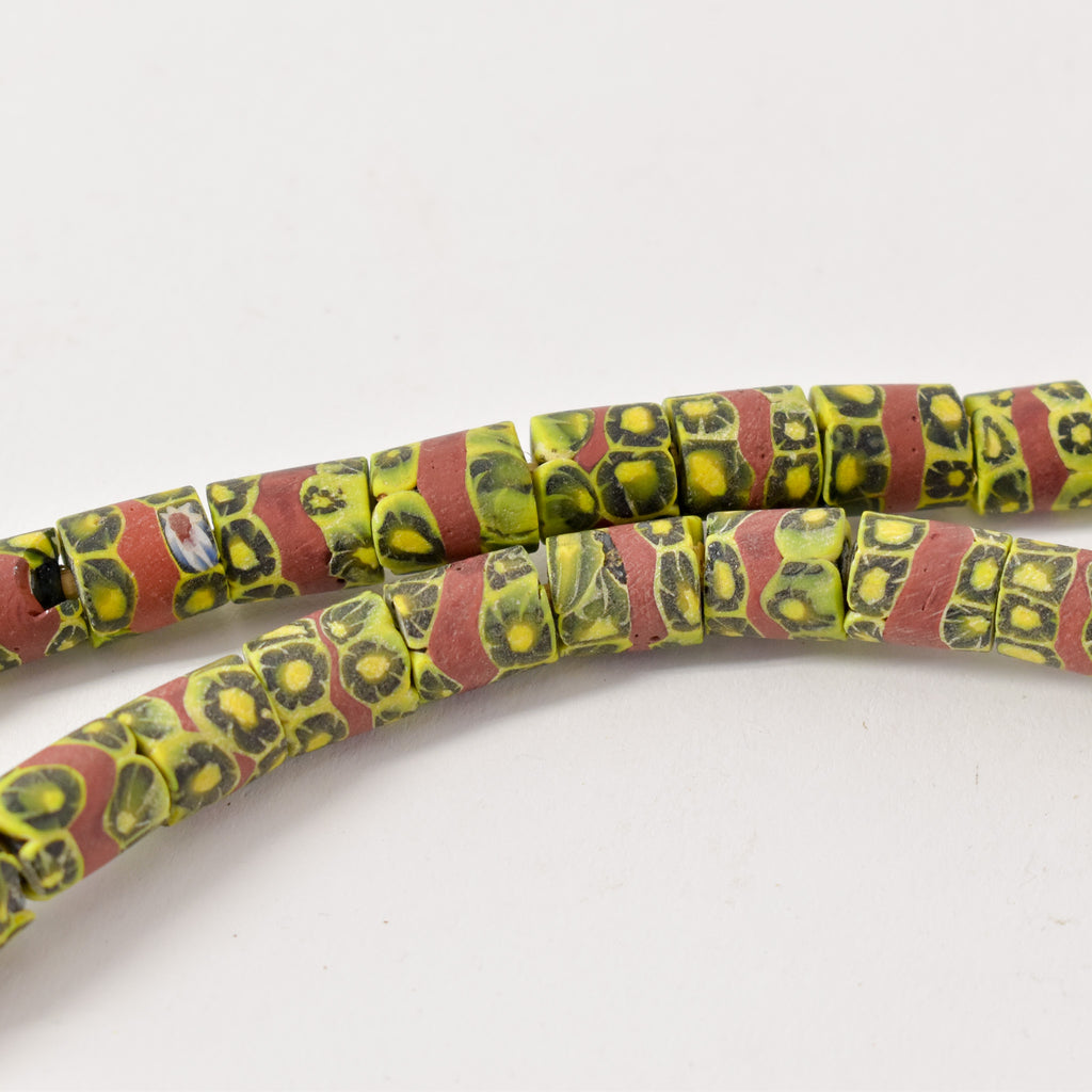 Rare Yellow and Red Matched Millefiori Venetian Trade Beads Cooper Collection 34 Inch