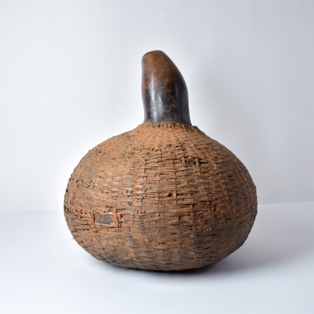 Ethiopian Royal Honey Pot Calabash with Rattan Basketry