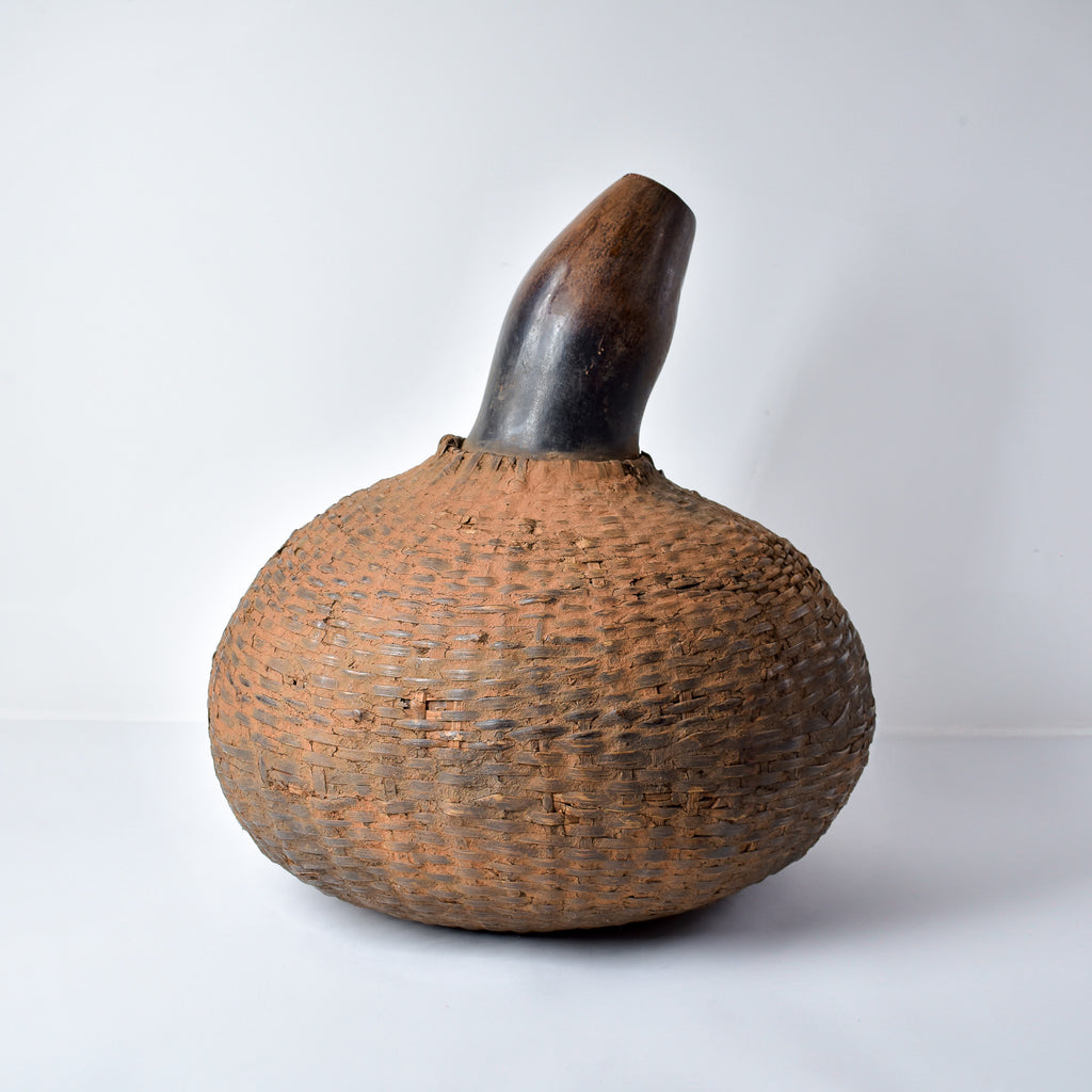 Ethiopian Royal Honey Pot Calabash with Rattan Basketry