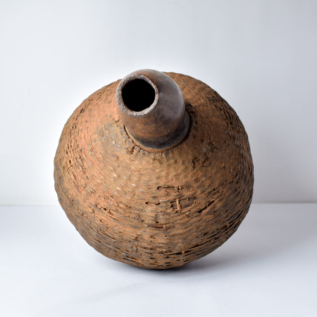Ethiopian Royal Honey Pot Calabash with Rattan Basketry