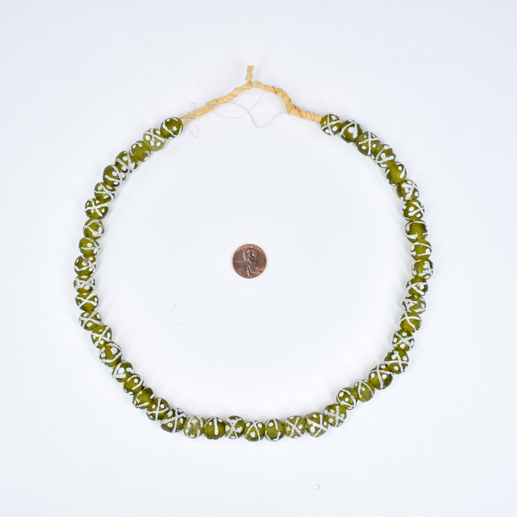 Krobo "Recycled" Powder Glass Patterned Green Trade Beads