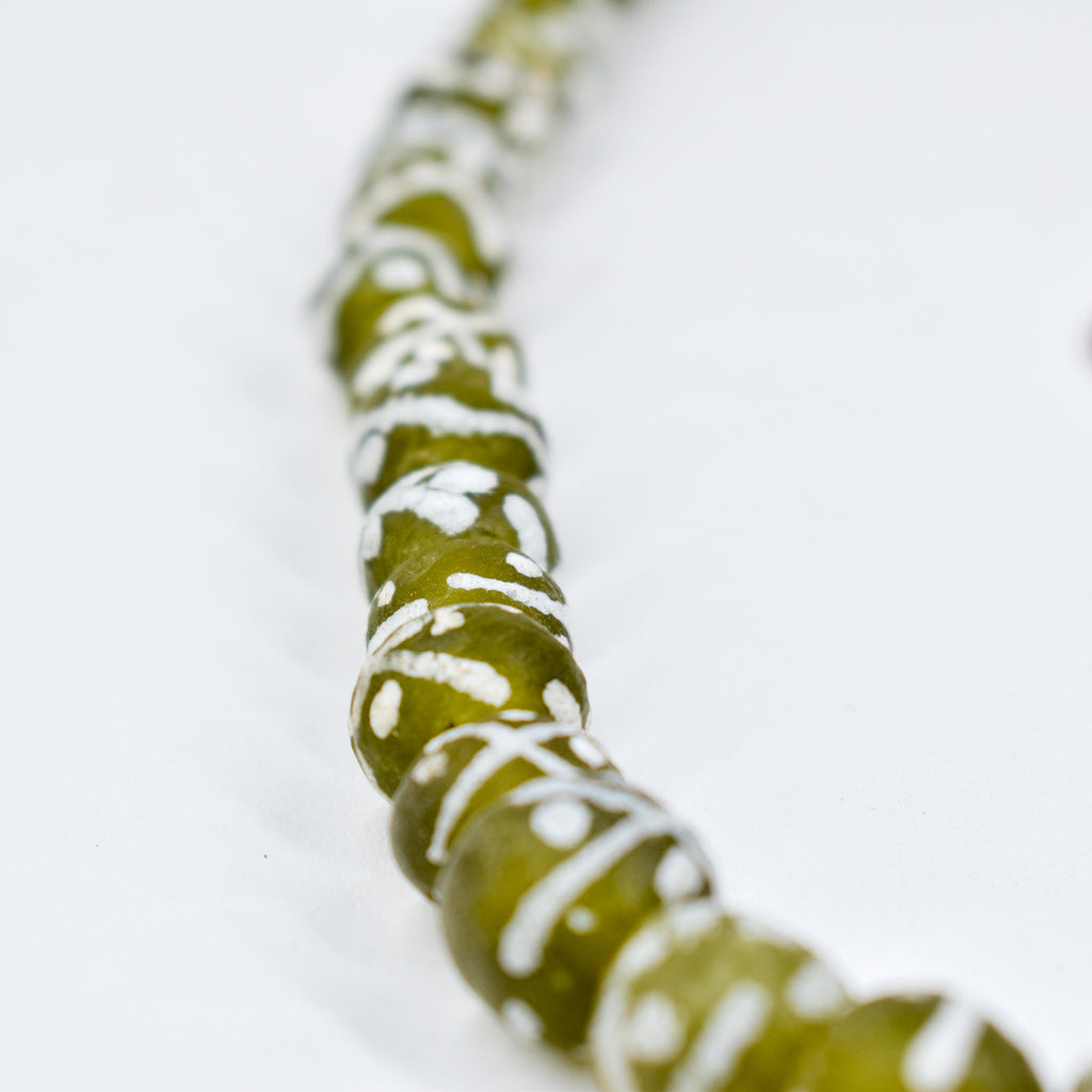 Krobo "Recycled" Powder Glass Patterned Green Trade Beads