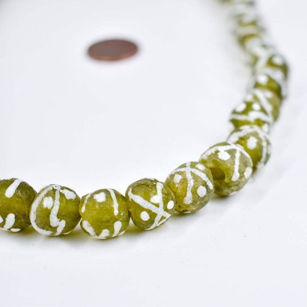 Krobo "Recycled" Powder Glass Patterned Green Trade Beads