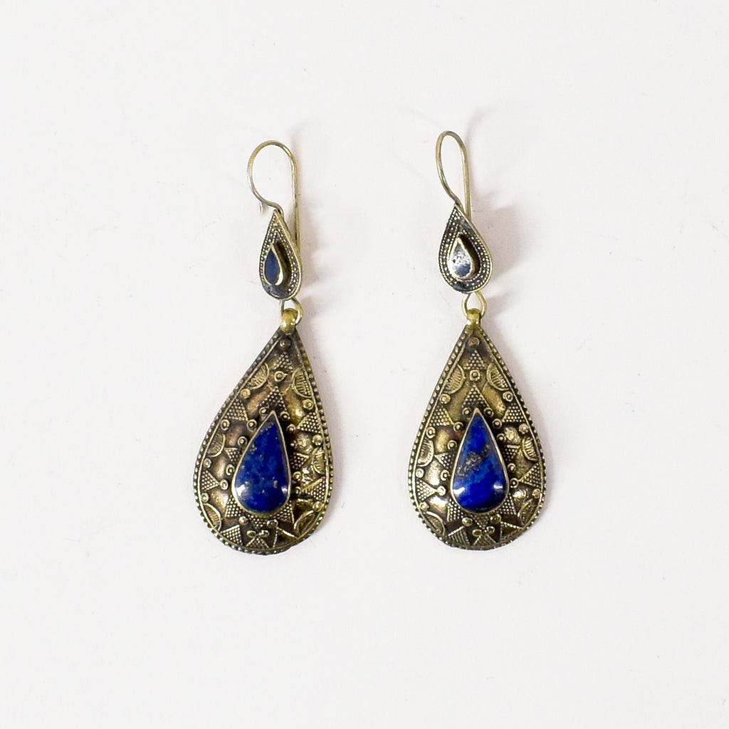 Lapis and Silver Earrings Afghanistan