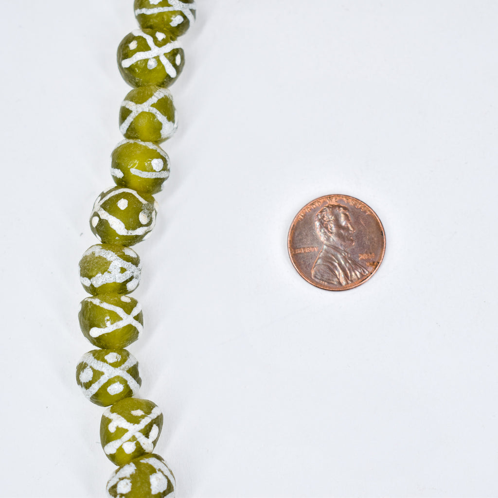 Krobo "Recycled" Powder Glass Patterned Green Trade Beads
