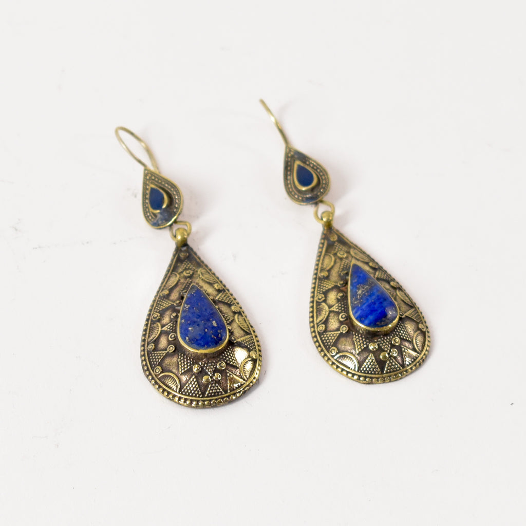 Lapis and Silver Earrings Afghanistan