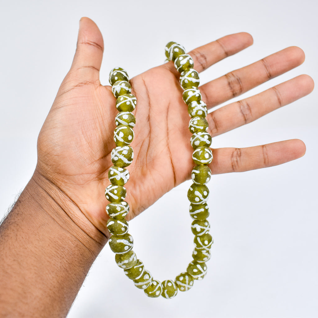 Krobo "Recycled" Powder Glass Patterned Green Trade Beads