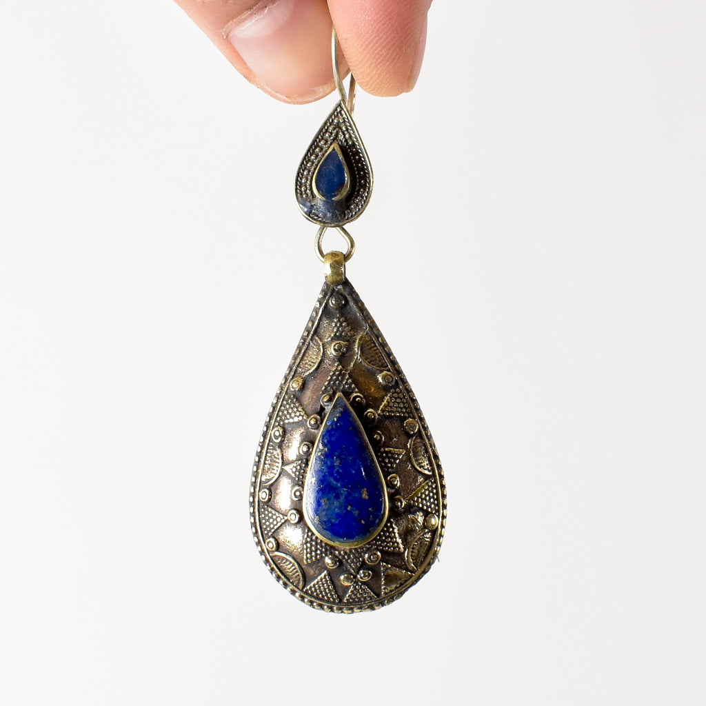 Lapis and Silver Earrings Afghanistan