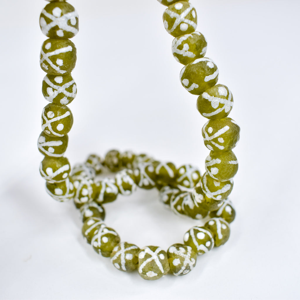 Krobo "Recycled" Powder Glass Patterned Green Trade Beads