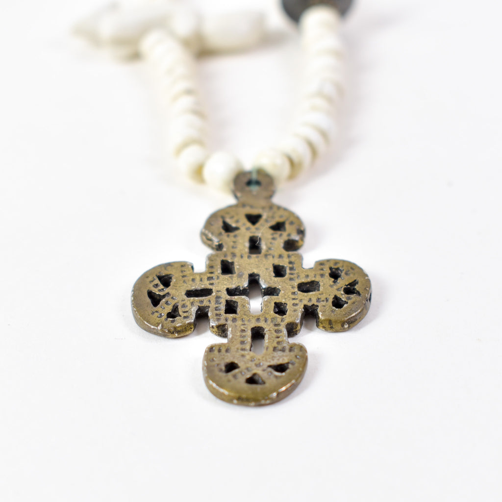 Venetian Trade Bead and Ethiopian Pendant Necklace Henry Collection 32 Inch