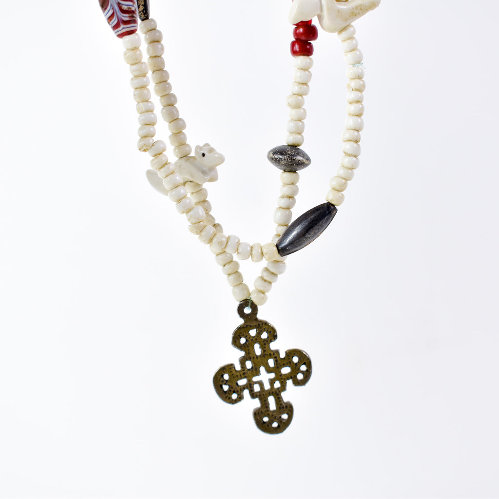 Venetian Trade Bead and Ethiopian Pendant Necklace Henry Collection 32 Inch